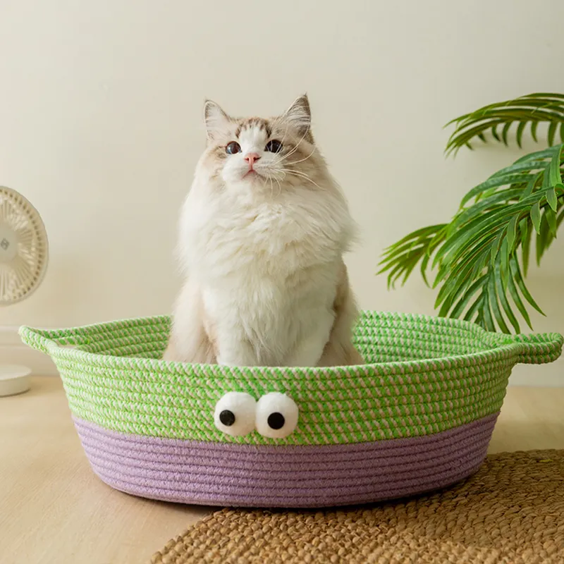 Großhandel Hersteller Sommer Kühlung Rattan Haustierbett Luxus Haustier Heimmöbel grün handgefertigt langlebig Hund Katze-Bettkorb