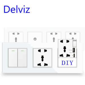 Delviz לבן פאנל זכוכית, שקע כפול תקע חשמלי, שקע טעינה מהיר USB, שקע אור קיר diy 13 שקע קיר אוניברסלי