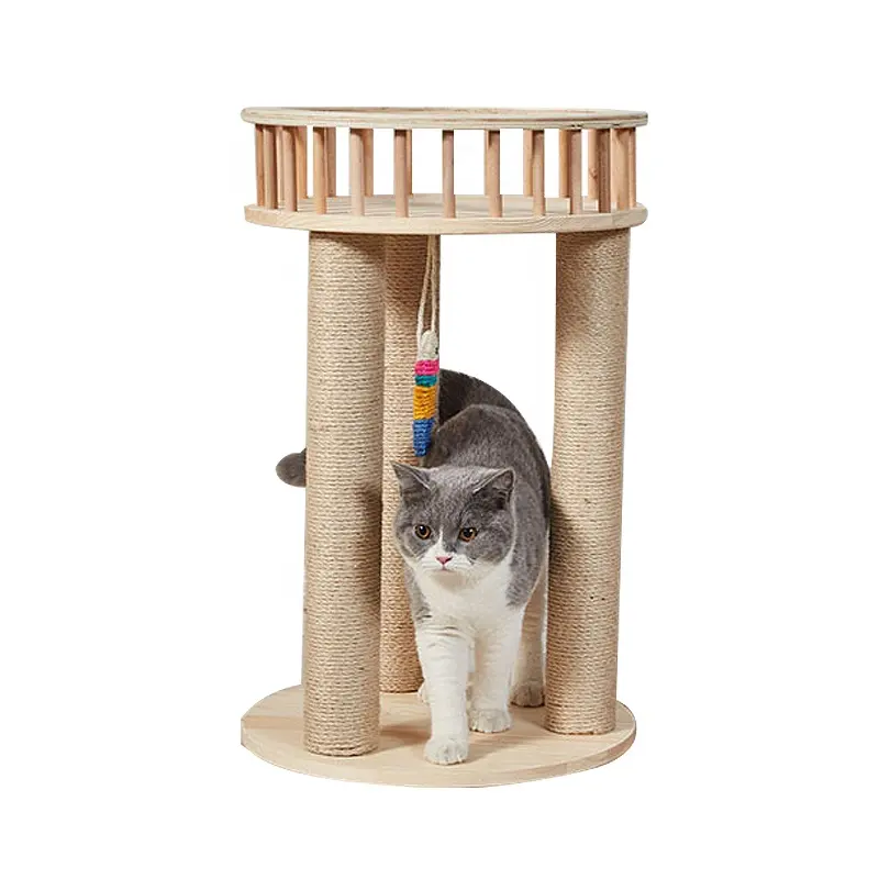 Высококачественное многофункциональное дерево для кошек из массива дерева с ящиком для туалета, платформа для прыжков с когтями для кошек