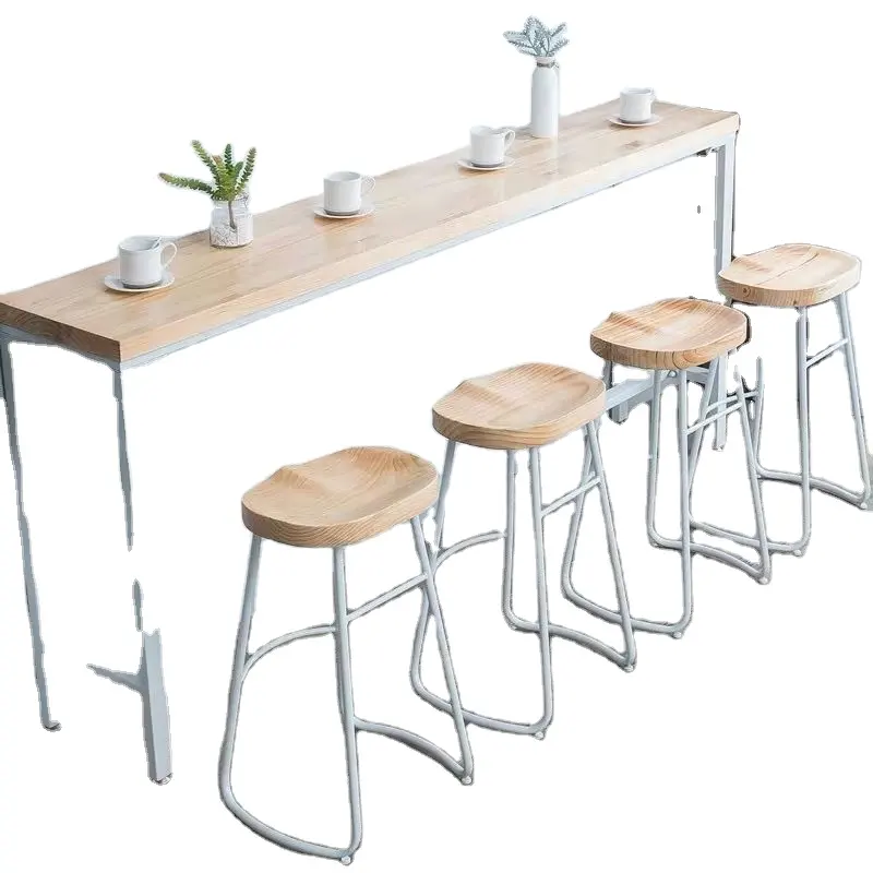 2024 yeni moda Cafe mobilya ucuz kullanılan restoran katı ahşap Bar yüksek masa
