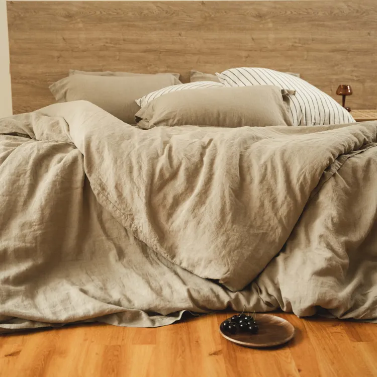 GOTS Tissu de lin français naturel de luxe antibactérien avec une main lissante Drap de lit avec taies d'oreiller pour couples