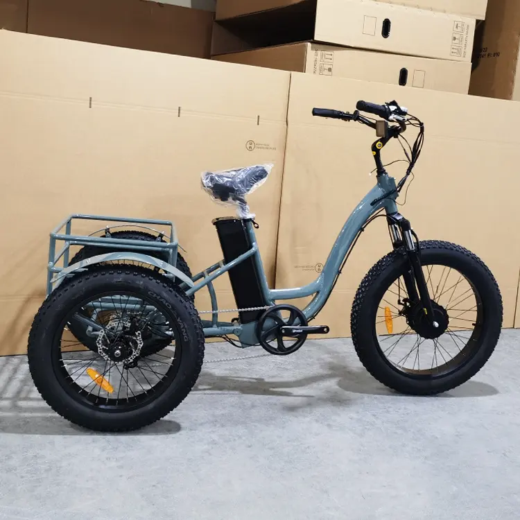 Venta al por mayor de tres ruedas de carga triciclo eléctrico de 20 pulgadas para adultos 48V 500W Motor de neumáticos gordos de carga Ebike eléctrico de 3 ruedas de bicicleta