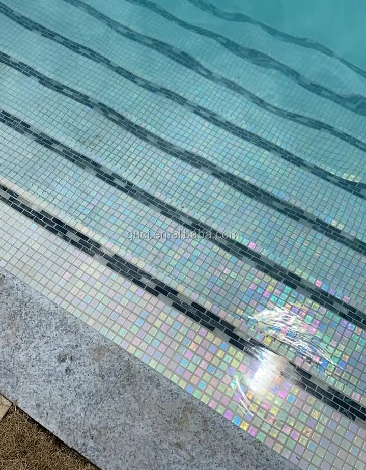 Mosaïque de verre irisé, décoration de piscine en perles, carreaux brillants, mur d'extérieur et sol, mosaïque carrée thermofusible