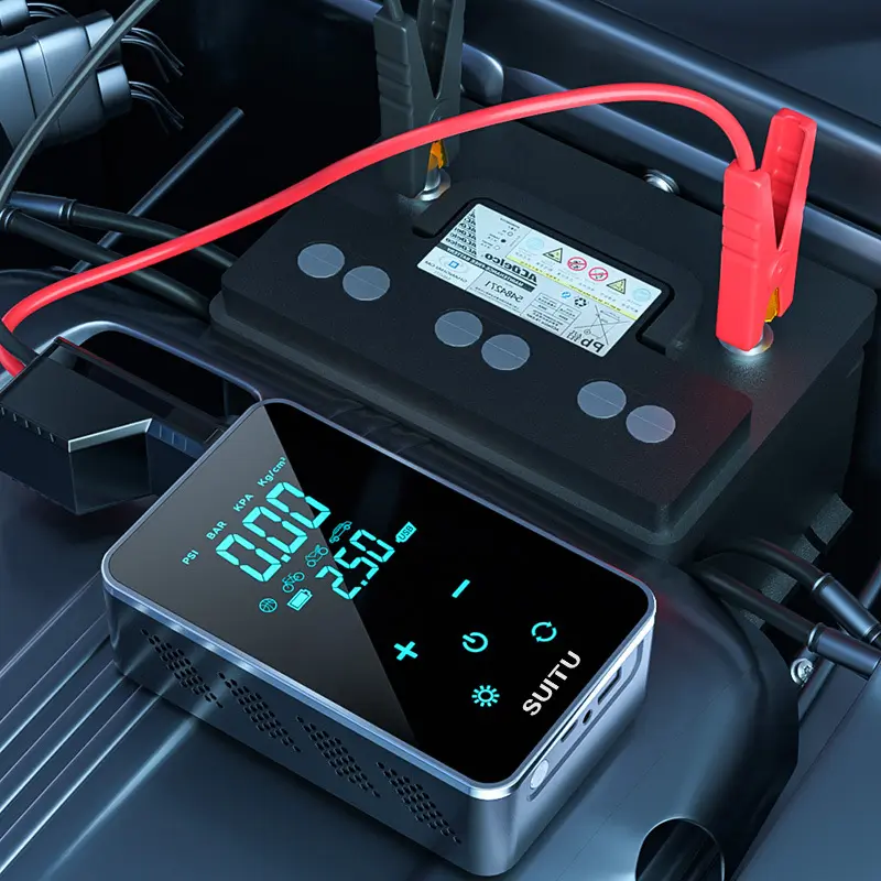 6000mAh 8400mAh Full Screen Digital Emergency Car Jump Starter with Air Compressor Suitable For 12V Car