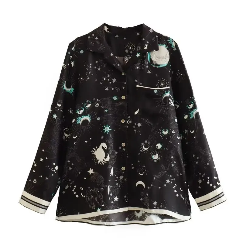 Camiseta de satén con textura de Luna y estrellas para primavera y verano, 2023