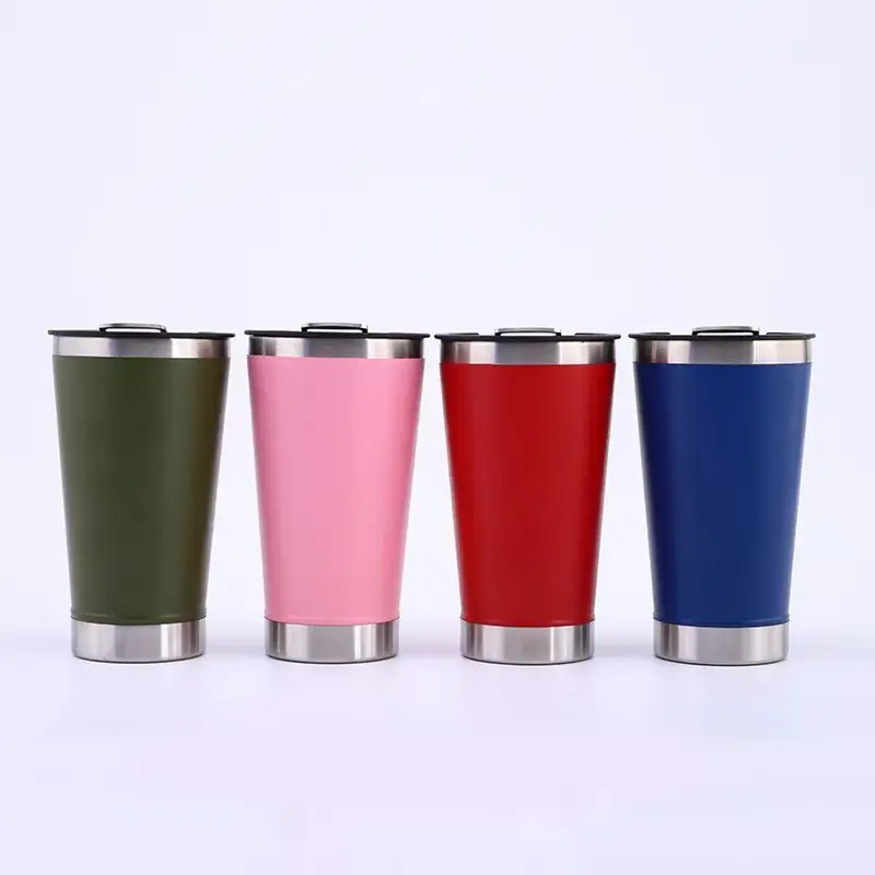 Vaso de 17oz, copa de vino de doble pared, tazas térmicas de acero inoxidable, 500ML, aislado, café, cerveza, vaso de viaje, vasos de vidrio con tapa