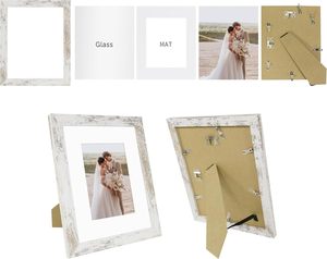 Set of <strong>4</strong> <strong>8x10</strong> Distressed White Wooden Picture <strong>Frames</strong> with Real Glass Customizable Size for Wall or Tabletop for 8 by 10 Photos - Product Image 5