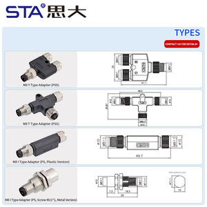 M8 Y T I型适配器1公对2母电缆分路器适配器3路a代码3 4 5 6 8针圆形连接器 - Product Image 3