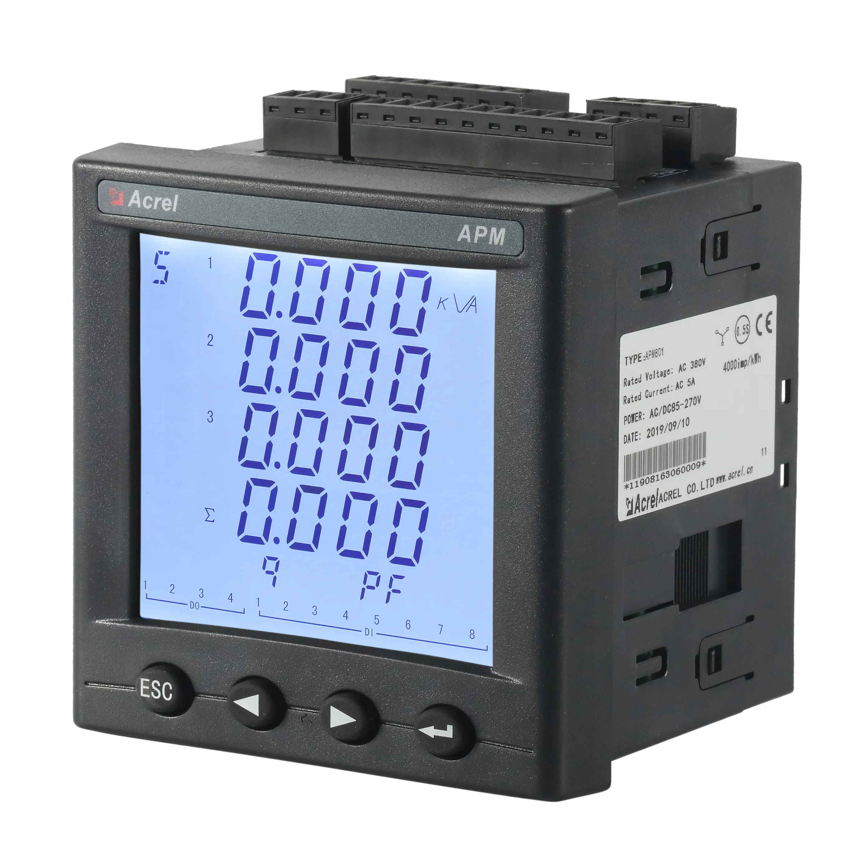 Acrel APM800 medidor de energía digital trifásico de alta precisión con registro Modbus RTU TCP y función de almacenamiento de tarjeta SD