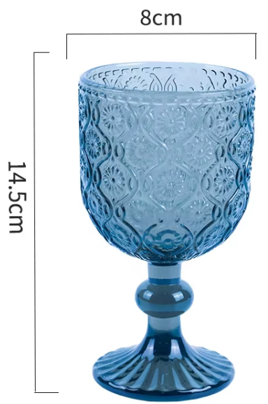 Copa de vino pequeña con flor de begonia azul de 240 ml