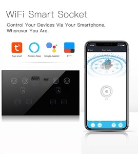 英国标准通用智能插座，带两个插座图雅应用快速充电器Wifi触摸墙壁插头，带u盘C型