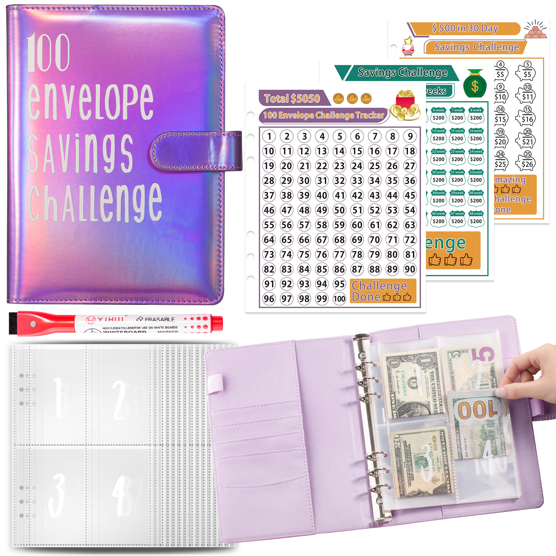 Classeur holographique violet A5