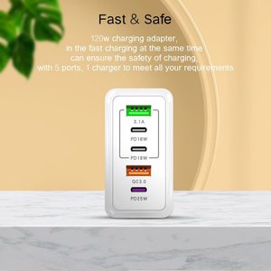 New PD120W Mobile Phone <strong>Charger</strong> 5V2.4A Compatible With <strong>All</strong> Phone US EU UK Plug PD+3USB Multi Port Adapter Charging Head - Product Image 3