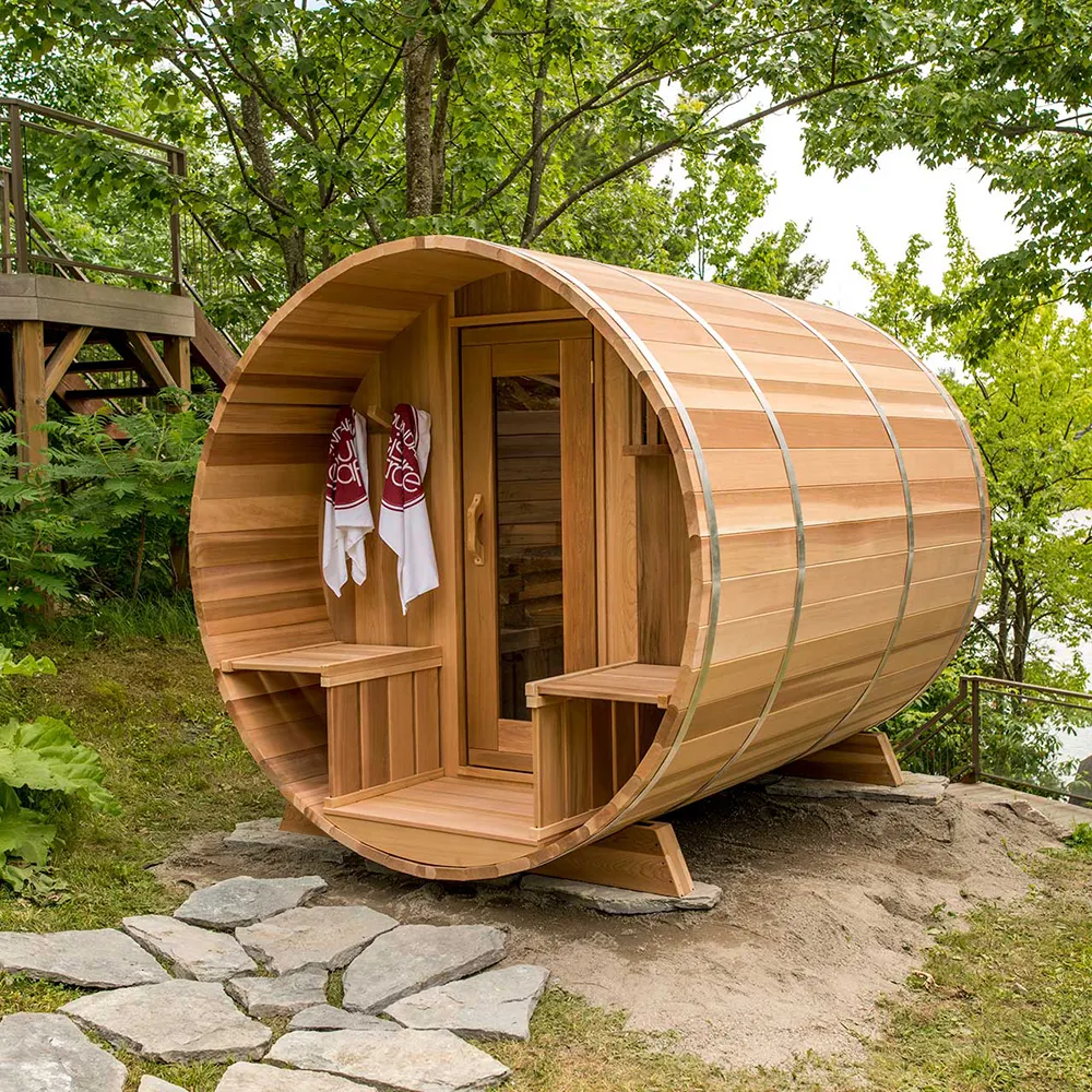Temiz açık sedir ev varil ahşap buhar odası Sauna ile odun sobası