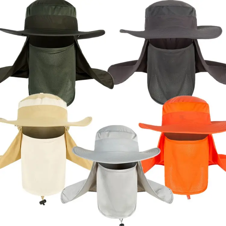 2024 grosir visor tahan air perlindungan matahari olahraga topi ember tepi lebar topi pancing dengan penutup wajah dan leher