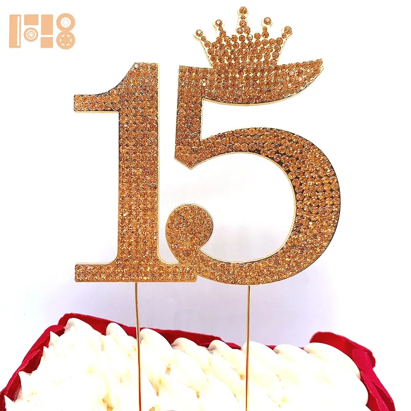 หมายเลข15 Quinceanera Rhinestone Princess Crown Monogram เค้ก Topper-หวาน15th Birthday Party