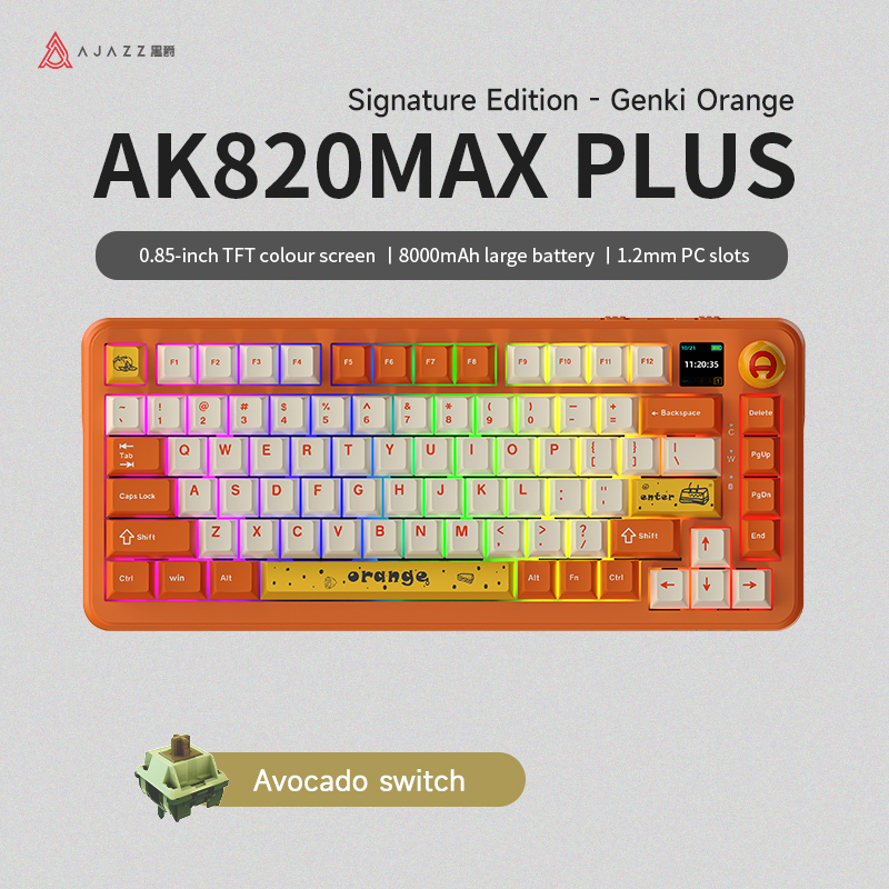AK820 MAX PLUS - Switch Avocado - Orange - Modèle 3 - Avec écran - RGB
