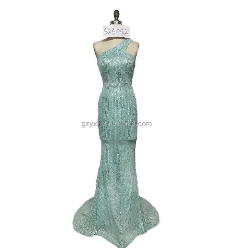 Asymmetric One Shoulder Sequined Floor-Length Luxury Party Prom Sage Green Bridesmaid Dresses
