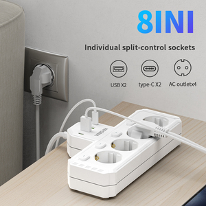 Enchufe de pared multifuncional europeo con interruptor independiente, enchufe estándar, cable de 2M, placa de enchufe USB de múltiples posiciones de 4 orificios y 2 puertos - Product Image 3