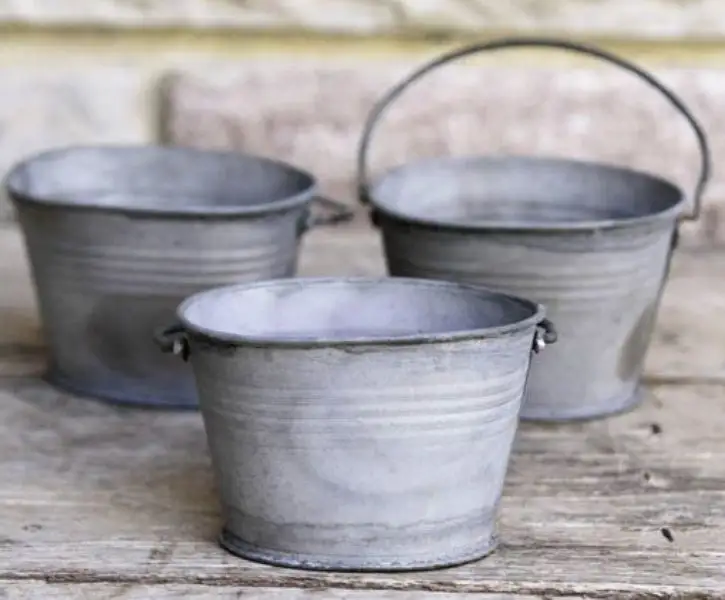 Cubo de Zinc de Metal, Maceta de Flores y Jardín, Cubo Ovalado Redondo Lavado Blanco, Maceta de Hierro de Metal, Cubos de Flores, Plantas, Hierbas