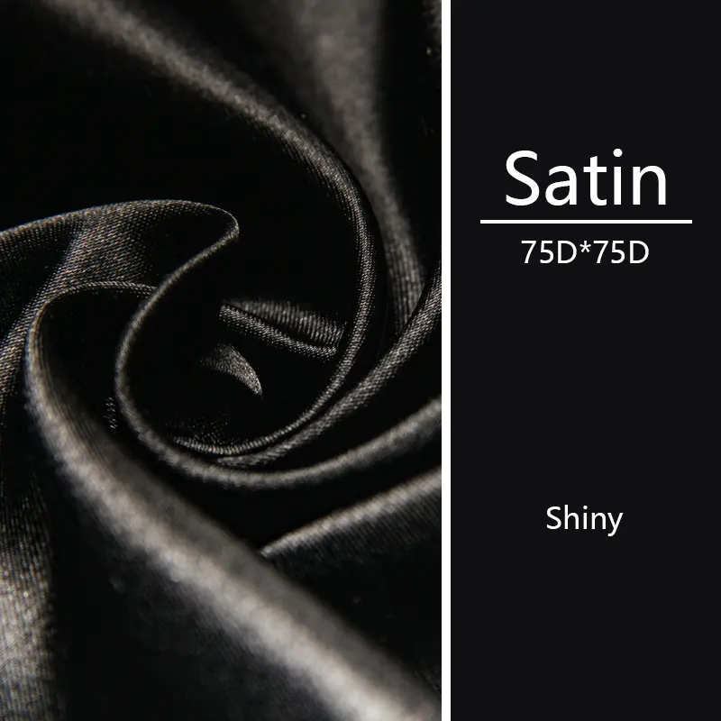 Venta al por mayor fabricación personalizada 75D * 75D stock brillante poliéster cortina de lujo brillo nupcial tela de satén negro