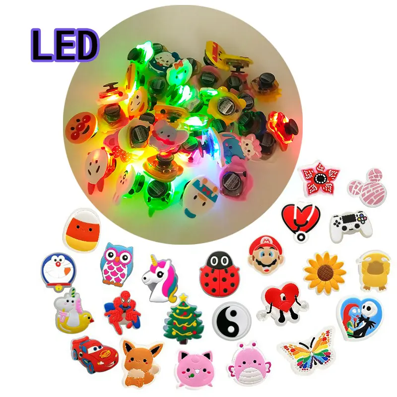 Light up bling led pvc glow up décoration de chaussures breloques décoration de chaussures décorations florales vente en gros de chaussures breloques lumineuses breloques personnalisées led