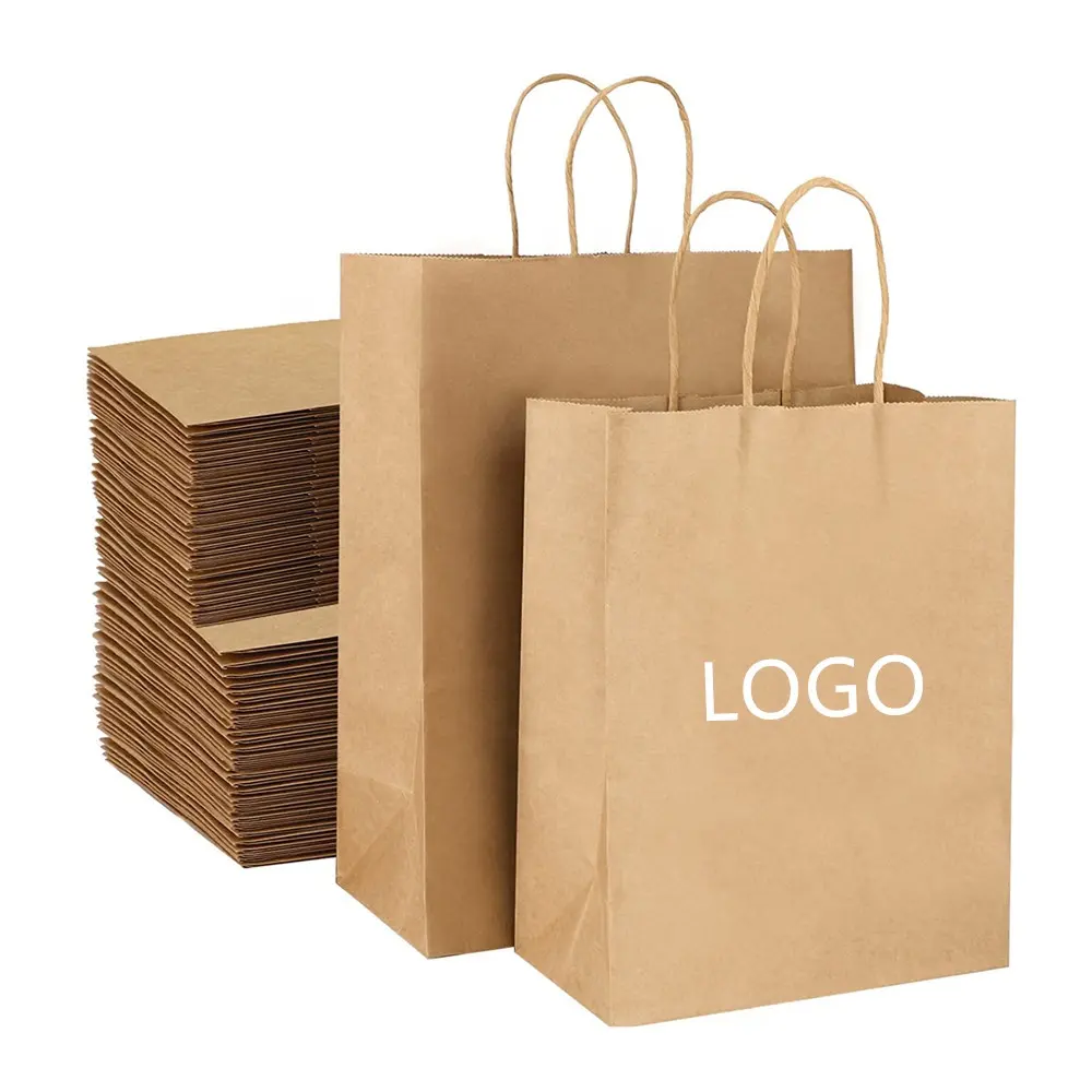 あなた自身のロゴが付いている熱い販売の贅沢な注文の茶色のクラフトショッピング紙袋