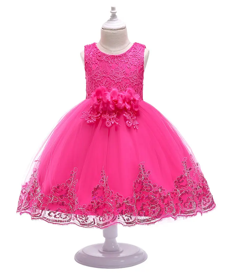 Vestidos de fiesta para niñas con Apliques de encaje de flores de ganchillo princesa vestidos de las niñas para boda ropa de los niños