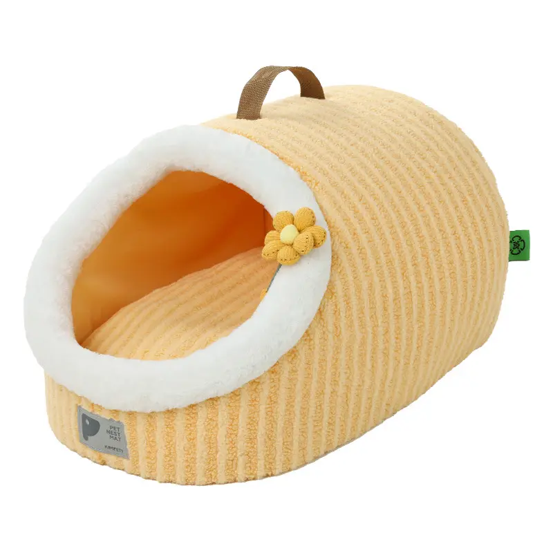 New Soft Warm Winter Dog Bed with Handle Non Slip Pet Dog Beds Indoor Dog Kennel Plush Cat Bed House with Recoverable Mat