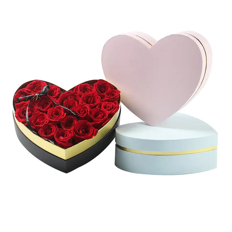 Cajas con forma de corazón para Rosas, regalo romántico, diseño personalizado de San Valentín, conjunto grande, embalaje de papel de boda, amante de las flores