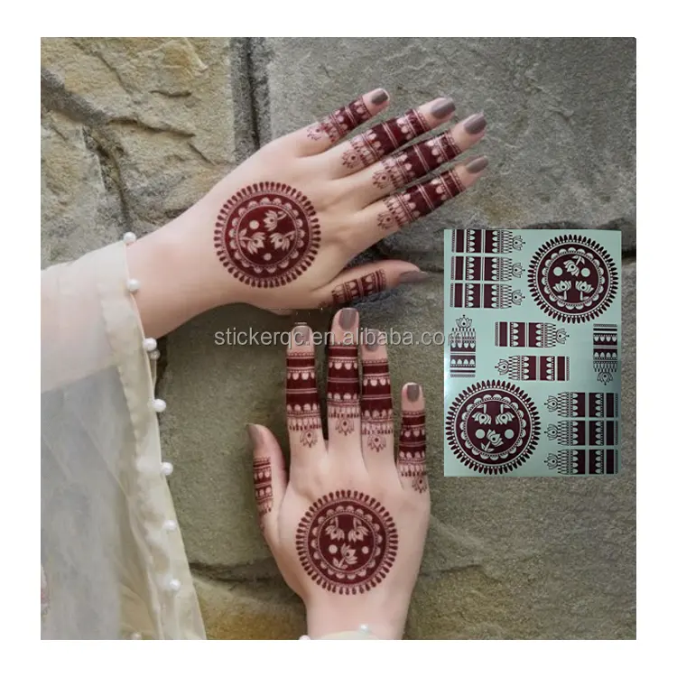 Campioni gratuiti adesivo per tatuaggi all'henné temporaneo all'henné di bellezza adesivi di Design Mehndi adesivo per tatuaggi all'henné personalizzato marrone
