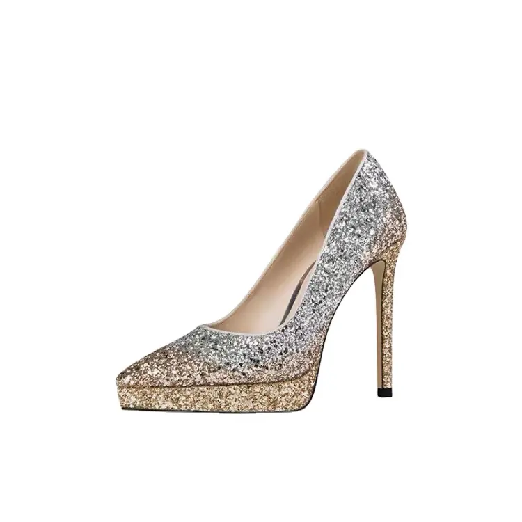 Zapatos de tacón de plataforma con lentejuelas brillantes para mujer, tacones de fiesta, stiletto, de lujo, 2022
