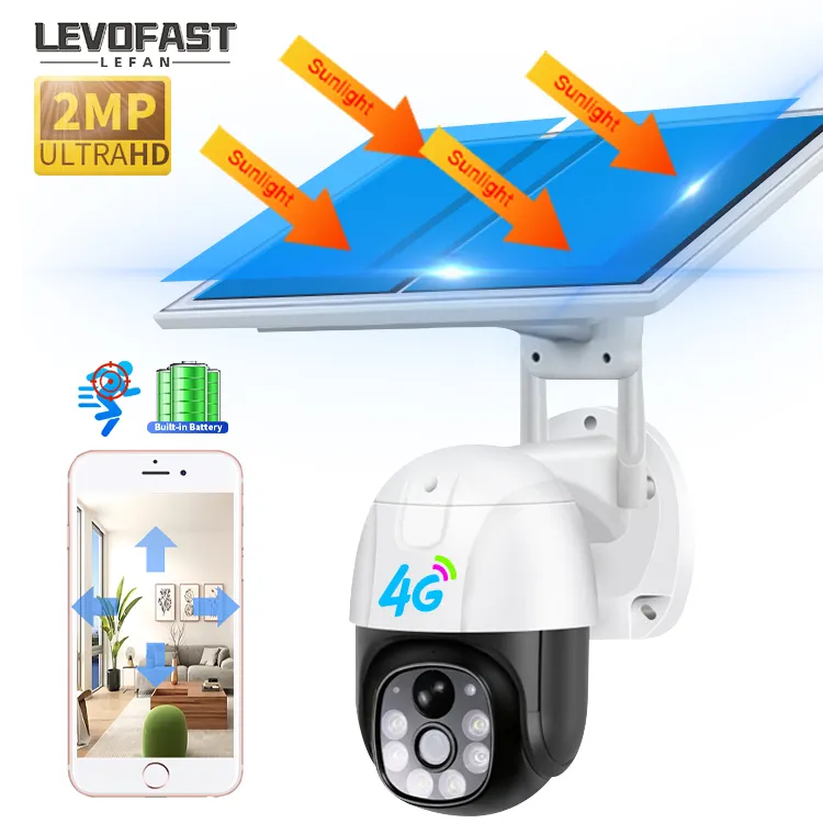 LEVOFAST kamera jaringan 1080p 4G, kamera luar tenaga surya nirkabel 4G Alarm pintar baterai surya PTZ