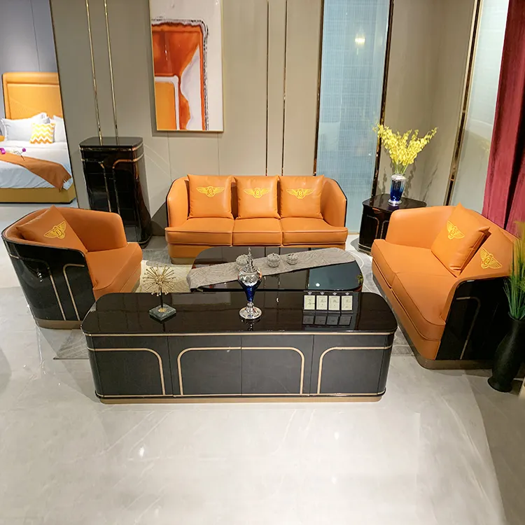 Conjunto de sofá personalizado de couro de laranja