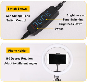 ไฟเติมสามสี LED 10นิ้วแบบปรับขนาดได้พร้อมขาตั้งกล้องพลาสติกแบบพับเก็บได้สำหรับการจัดแสงตกแต่งงานถ่ายภาพ - Product Image 5