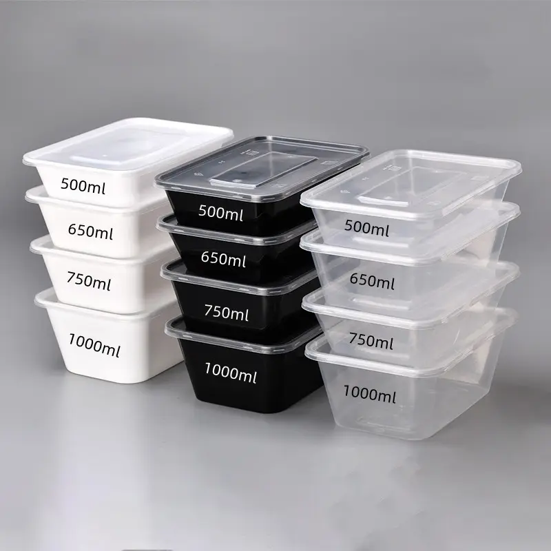 500ml 650ml 750ml 1000ml Boîte à lunch en plastique jetable PP micro-ondable transparente Contenants alimentaires avec couvercle