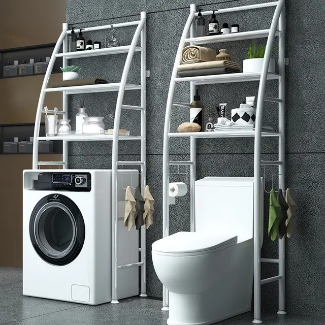 Prateleira de aço inoxidável para banheiro, prateleira economizadora de espaço para banheiro e máquina de lavar