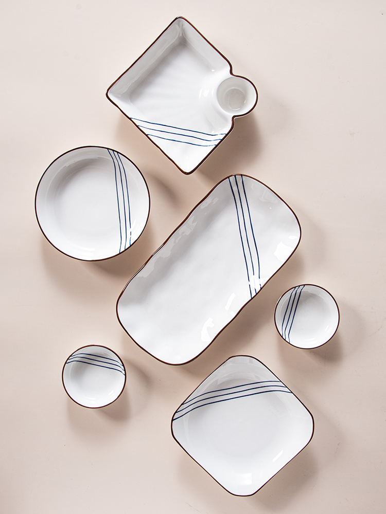 Nordic Ceramic Dinnerware Set Bowl Sauce Dish Plate Soup Spoon Gold Plating Dumpling Dish Porcelain Dinner Sets Tableware Sets