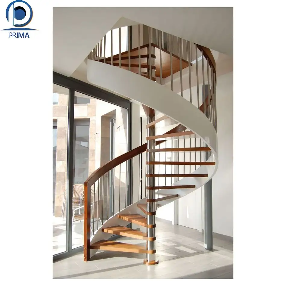 PRIMA Outdoor Attic Use High Quality Spiral Stairs Wooden Step Galvanized Steel Spiral Stairs