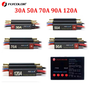FlyColor 30A 50A 70A 90A 120A RCボートESC防水2-6S LipoブラシレススピードコントローラーRCボートモーター用プログラムカード付き