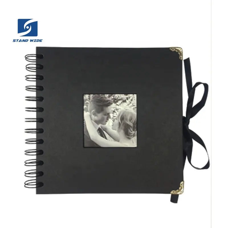 Álbumes de recortes personalizados en espiral negro de 17,5 cm x 17,5 cm, álbum de fotos de boda fábrica de China