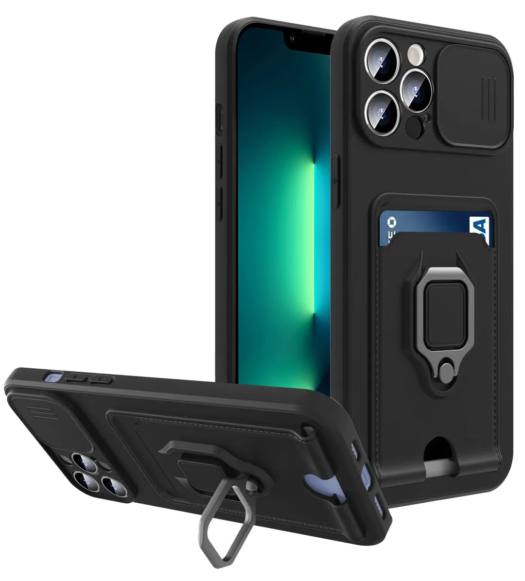 Sliding Cover Camera Bescherming Stand Adsorptie Metalen Plaat Zachte Flexibele Telefoon Case Voor Iphone 12 13 Pro Max