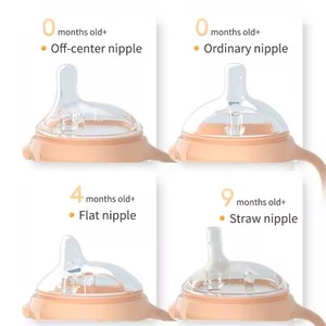 Biberón de leche para bebé biberón de silicona con forma de pecho, biberón anticólicos con asa de paja para bebés, niños y niñas