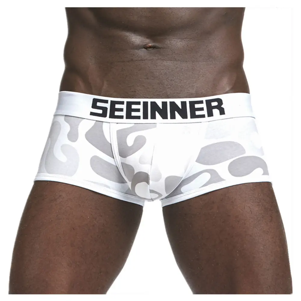 Cueca boxer sexy masculina, roupa íntima para adultos, poliéster