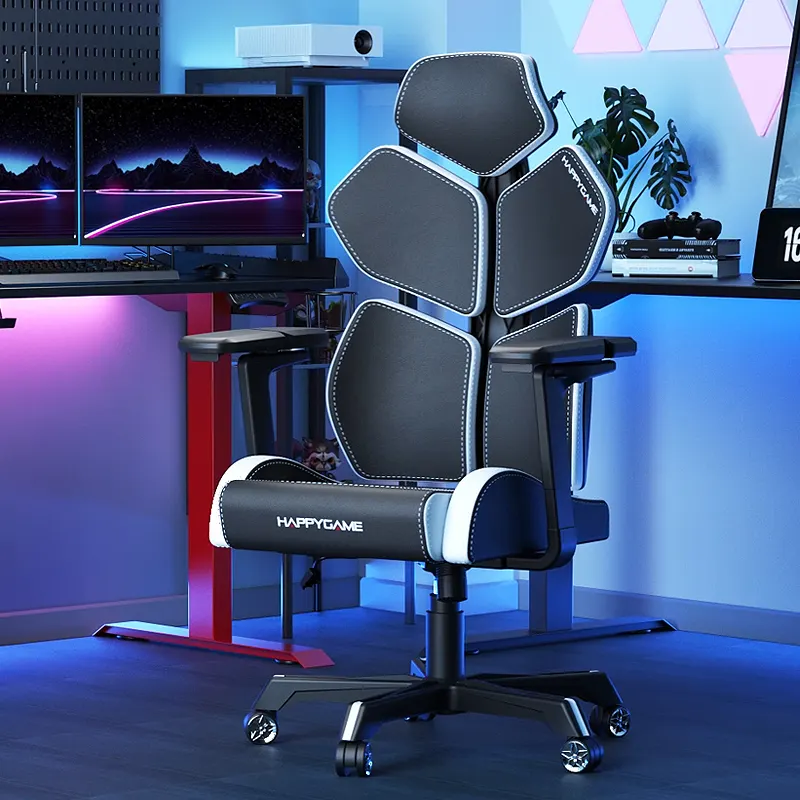 Ergonomic Office Gaming Chair with Folding Mechanical 5D Armrest Adjustable Ventilation Headrest Swivel and Massage Features