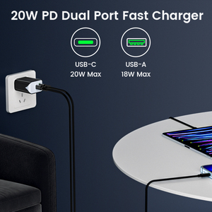 Schitec美国插头USB 2端口壁式充电器usb适配器a型 + C 20w快速充电usb充电器插座，用于电源充电 - Product Image 4