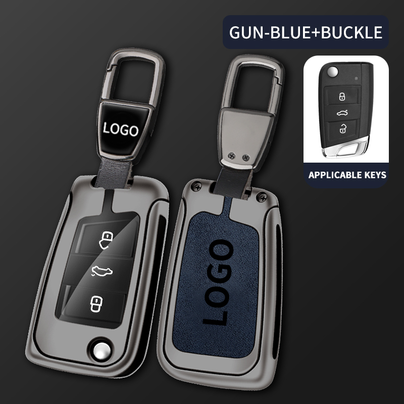 Pistolet en métal bleu + porte-clés en métal