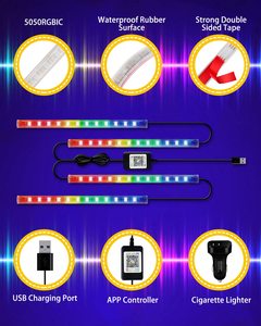 ไฟติดเท้าภายในรถยนต์ LED นีออน48 72ดวงพร้อมรีโมทไร้สาย USB ควบคุมแอปเพลงแบบ RGB ไฟสร้างบรรยากาศอัตโนมัติ - Product Image 3
