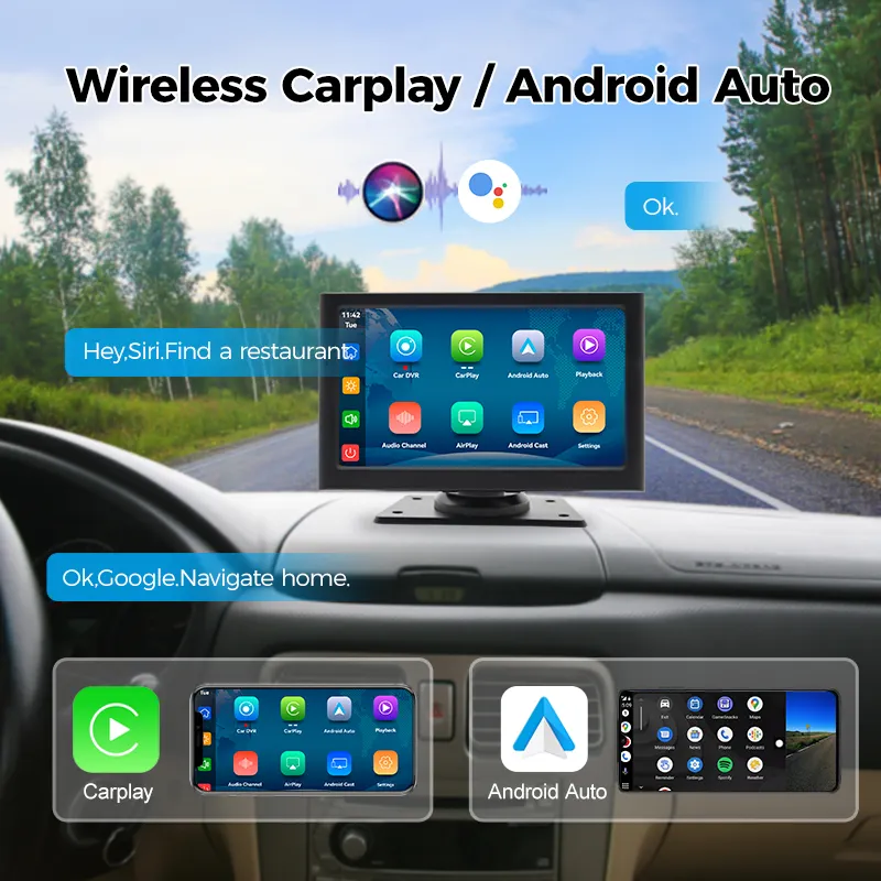 Портативный Беспроводной автомобильный стерео 7 дюймов HD Carplay сенсорный экран MP5 плеер с Apple CarPlay и Android авто зеркало соединение Fm TF USB