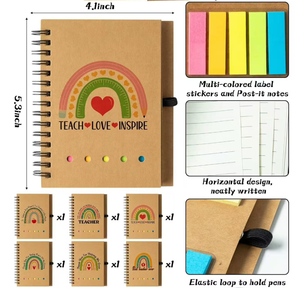 Bloc de notas con logotipo personalizado, cuaderno A6 de papel Kraft, notas adhesivas con bolígrafo y notas adhesivas